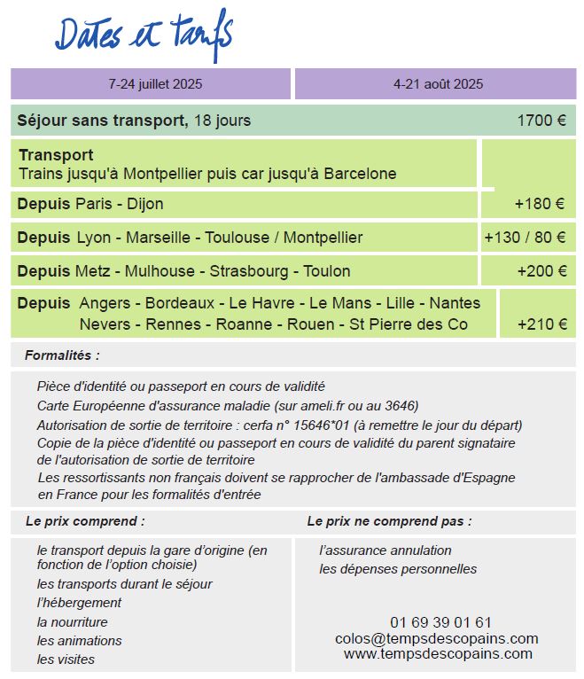 Dates et Prix - Séjours Eté - Cabrera Del Mar - Espagne - Le Temps Des Copains - LTC